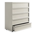 The Superchoice 5 Drawer Dresser from Blu Dot in putty with an open drawer.