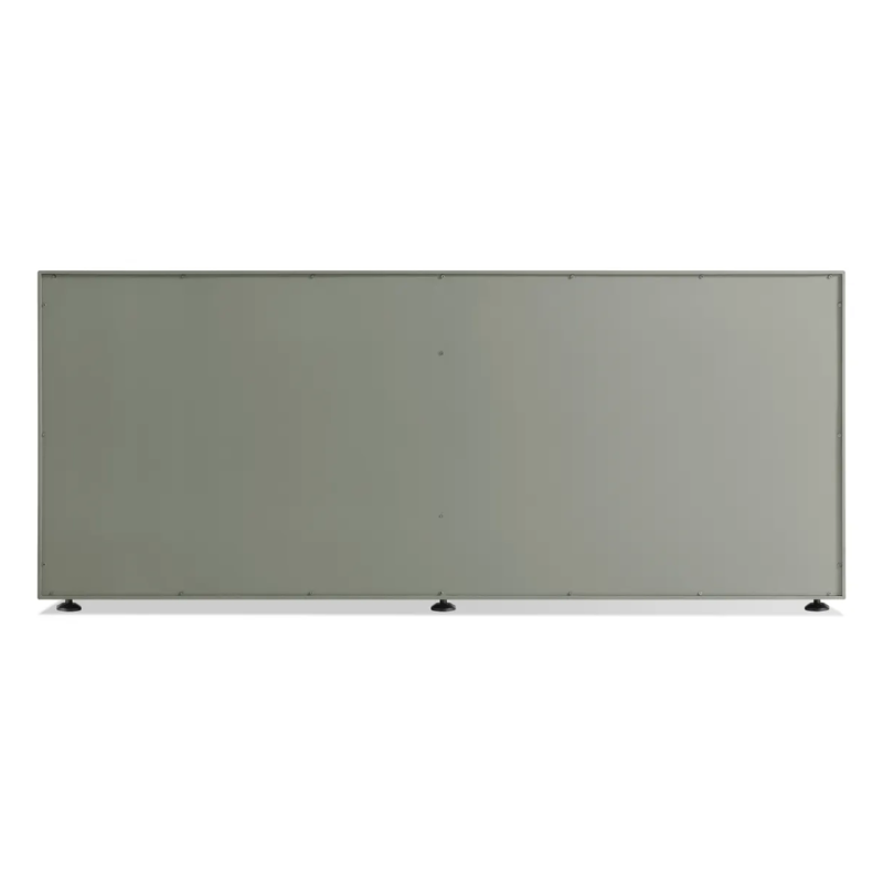 The Superchoice 6 Drawer Dresser from Blu Dot in grey green from the back.