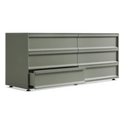 The Superchoice 6 Drawer Dresser from Blu Dot in grey green with an open drawer.