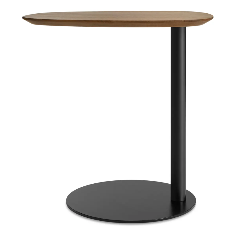 The Swole Wood Small Table from Blu Dot with a walnut top and black base.