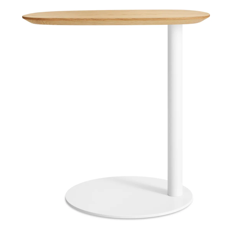 The Swole Wood Small Table from Blu Dot with a white oak top and white base.