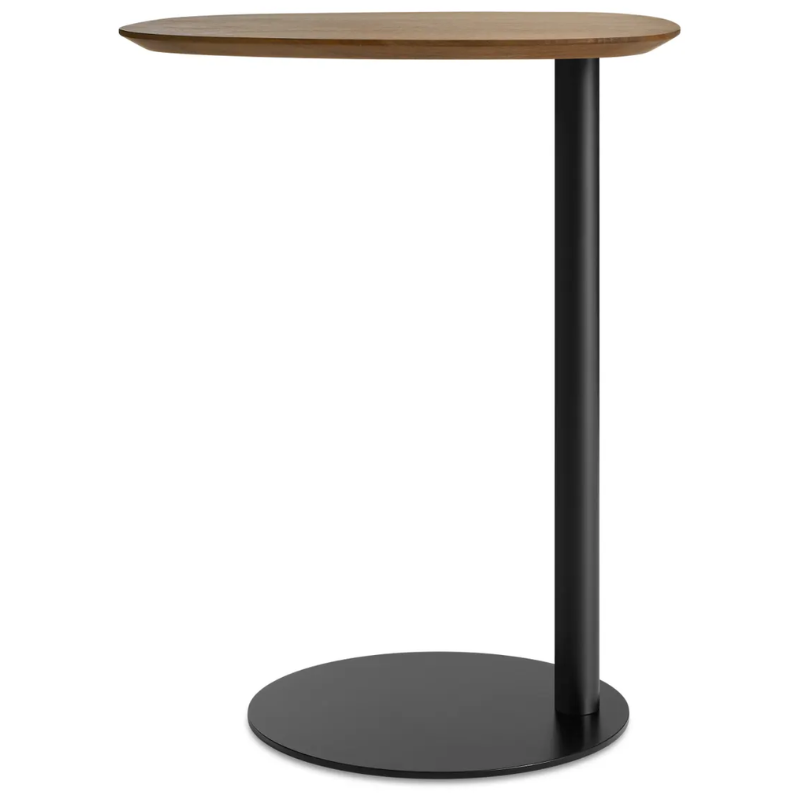 The Swole Wood Tall Table from Blu Dot with a walnut top and black base.