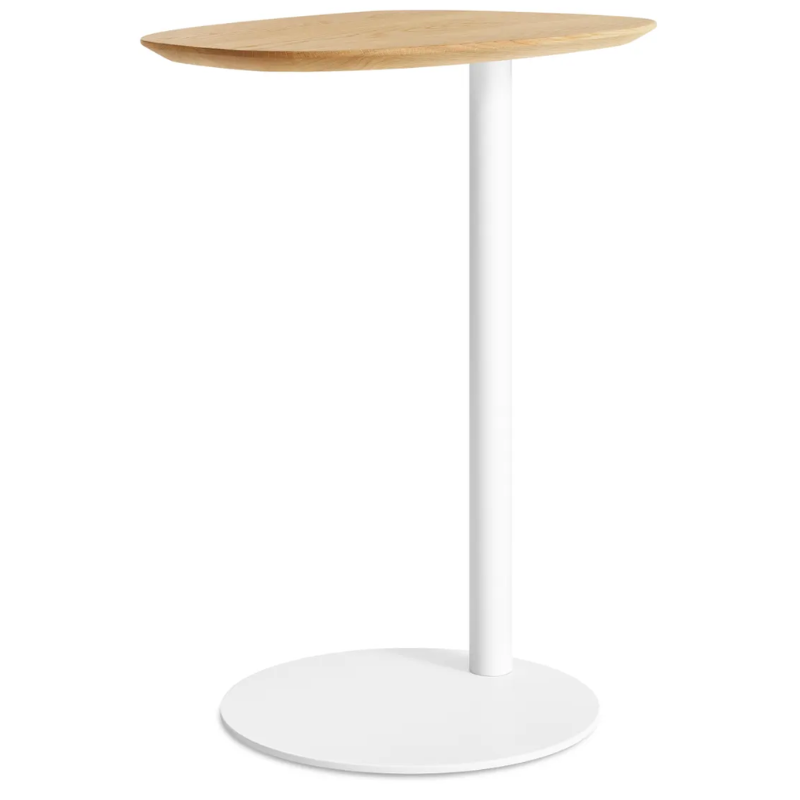 The Swole Wood Tall Table from Blu Dot with a white oak top and white base in a side view.