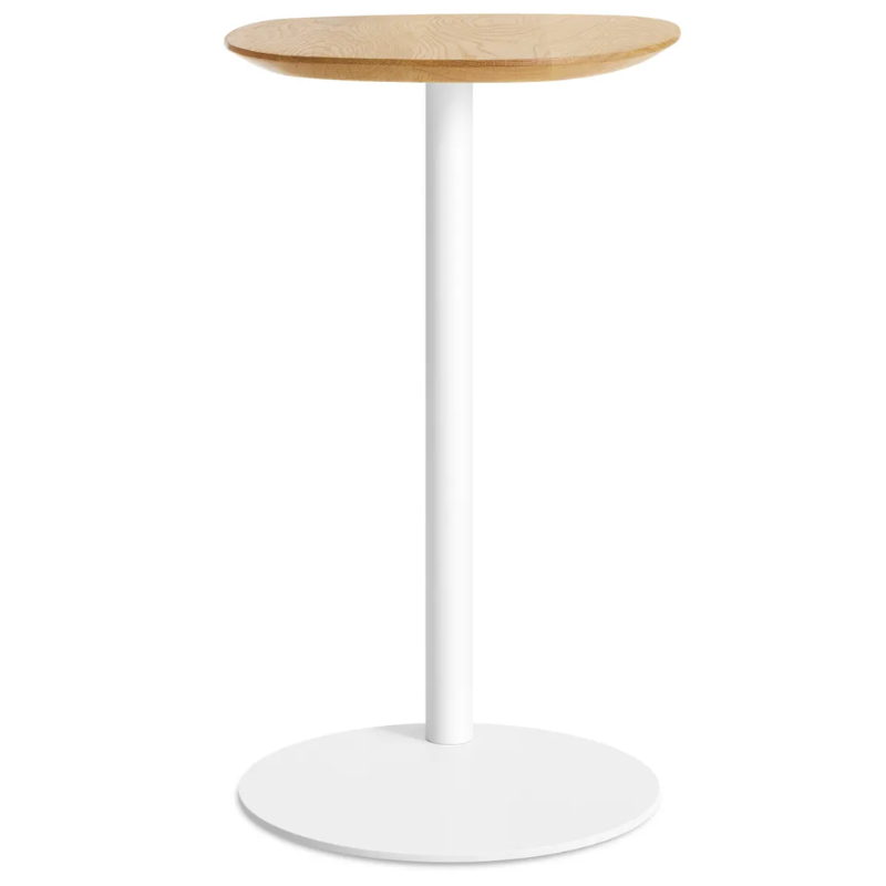 The Swole Wood Tall Table from Blu Dot with a white oak top and white base from the side.