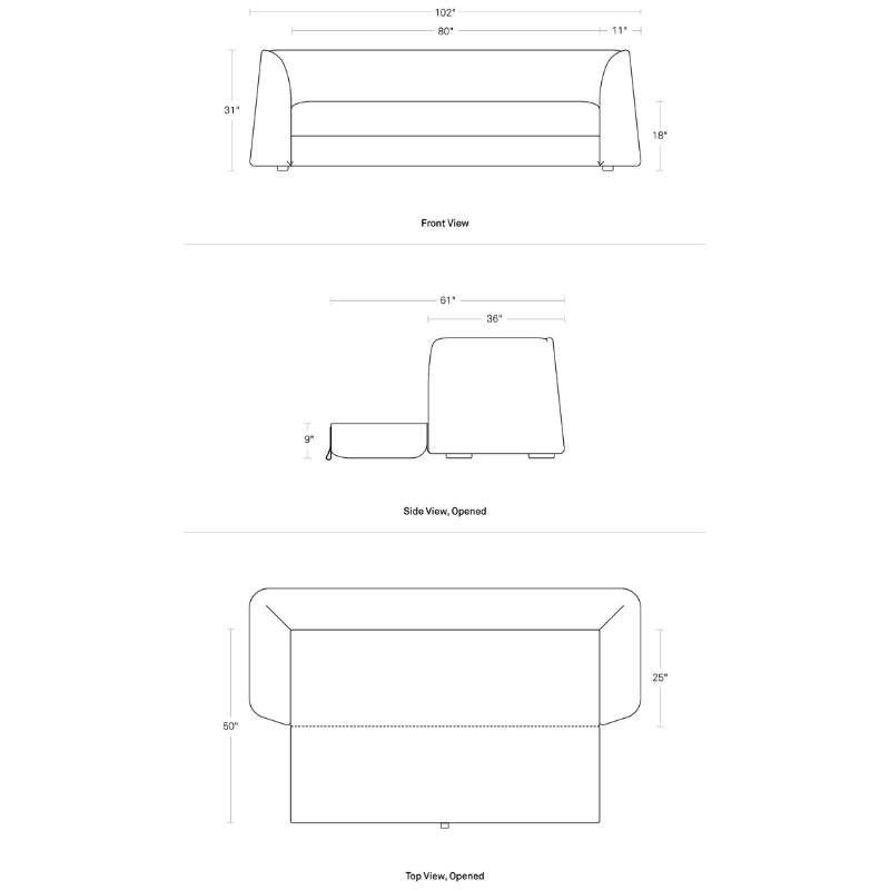 The Thataway 102" Sleeper Sofa from Blu Dot dimensions.