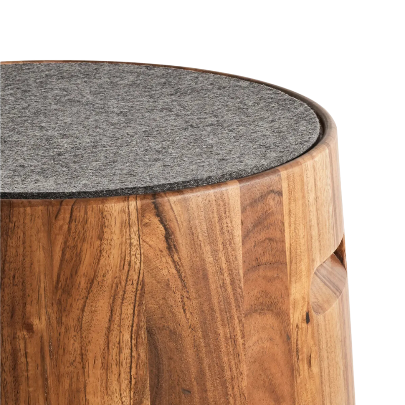 The Turn Stool from Blu Dot with a heathered graphite felt top close up.