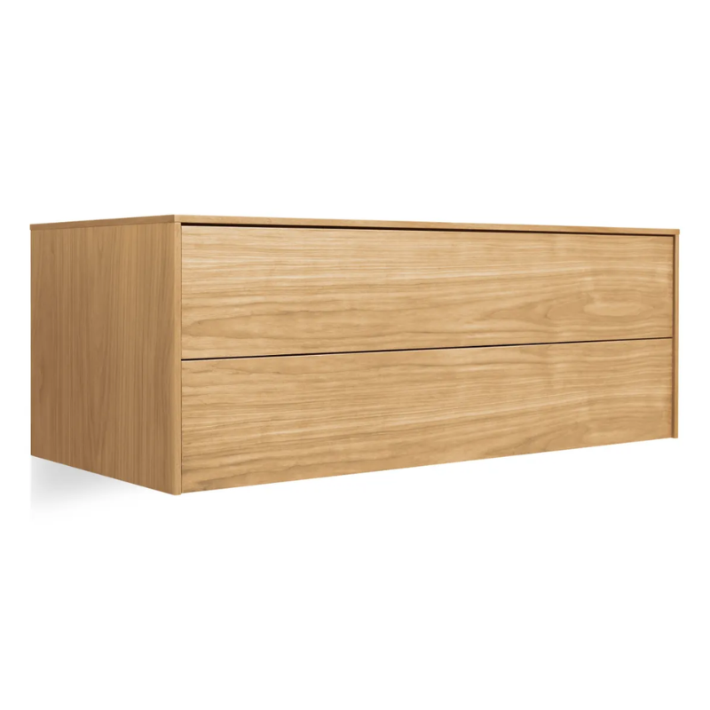 The Wonder Wall 2.0 2 Drawer Cabinet from Blu Dot in white oak from an angle.