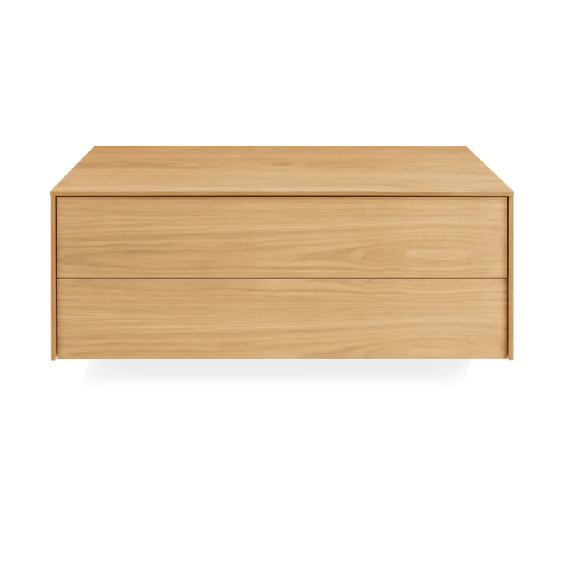 The Wonder Wall 2.0 2 Drawer Cabinet from Blu Dot in white oak from a high angle.