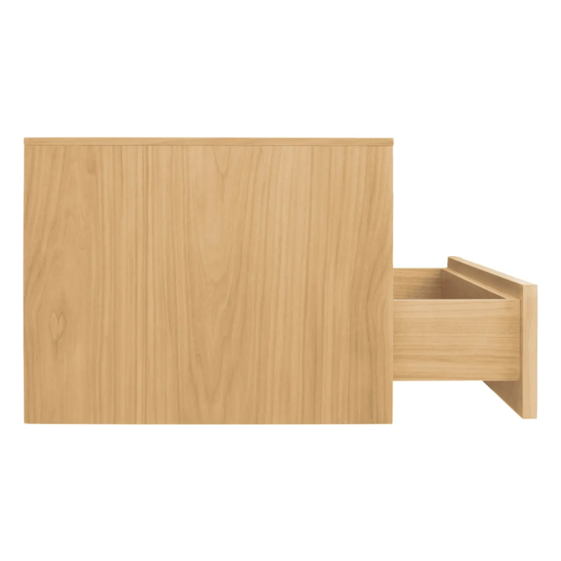 The Wonder Wall 2.0 2 Drawer Cabinet from Blu Dot in white oak from the side with an open drawer.