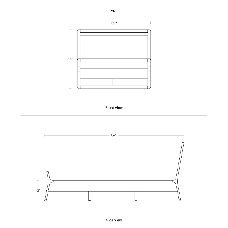 The full-size Woodrow Bed from Blu Dot dimensions.