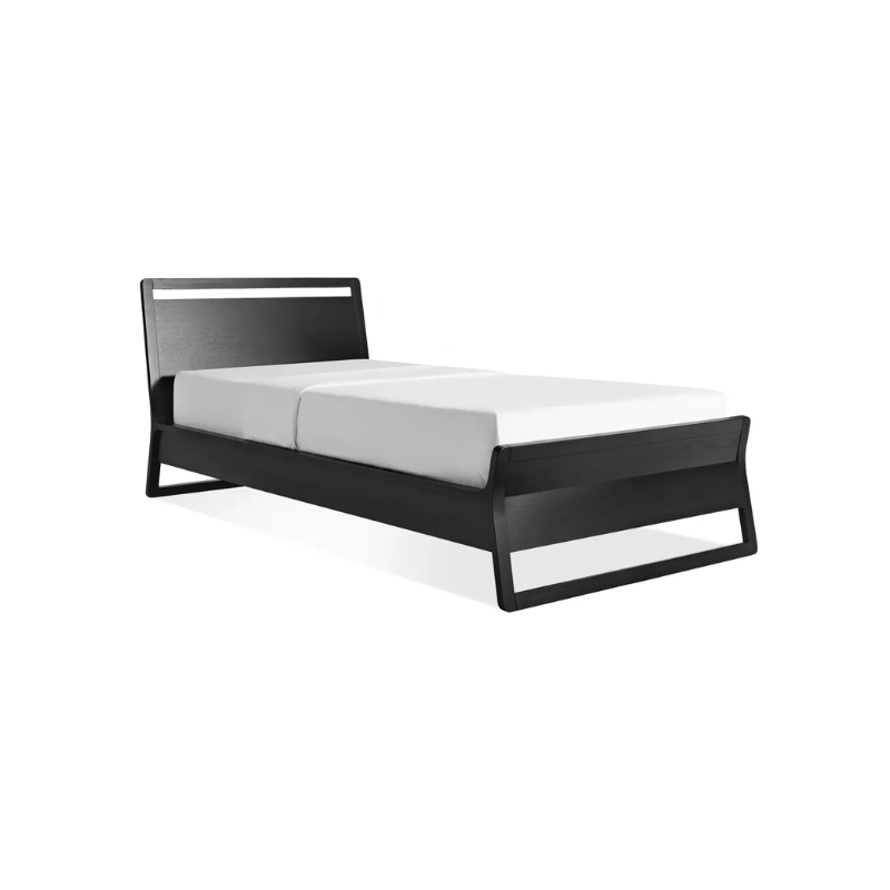 The twin-size Woodrow Bed from Blu Dot made with black on ash.