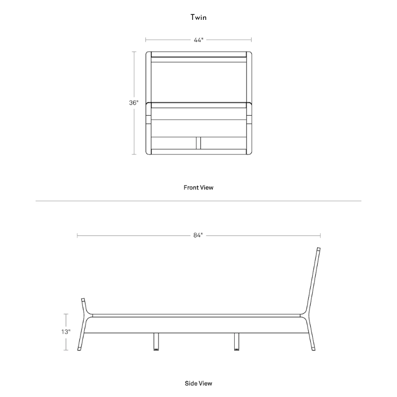 The twin-size Woodrow Bed from Blu Dot dimensions.