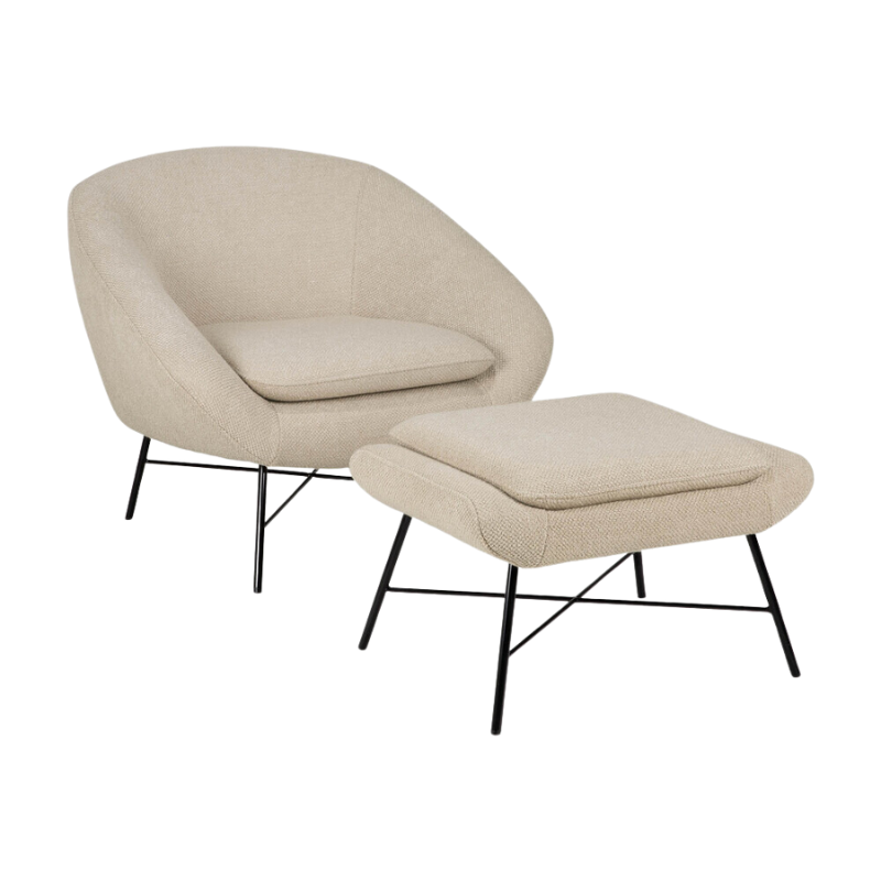 The Barrow Footstool from Ethnicraft with the Barrow Lounge Chair.