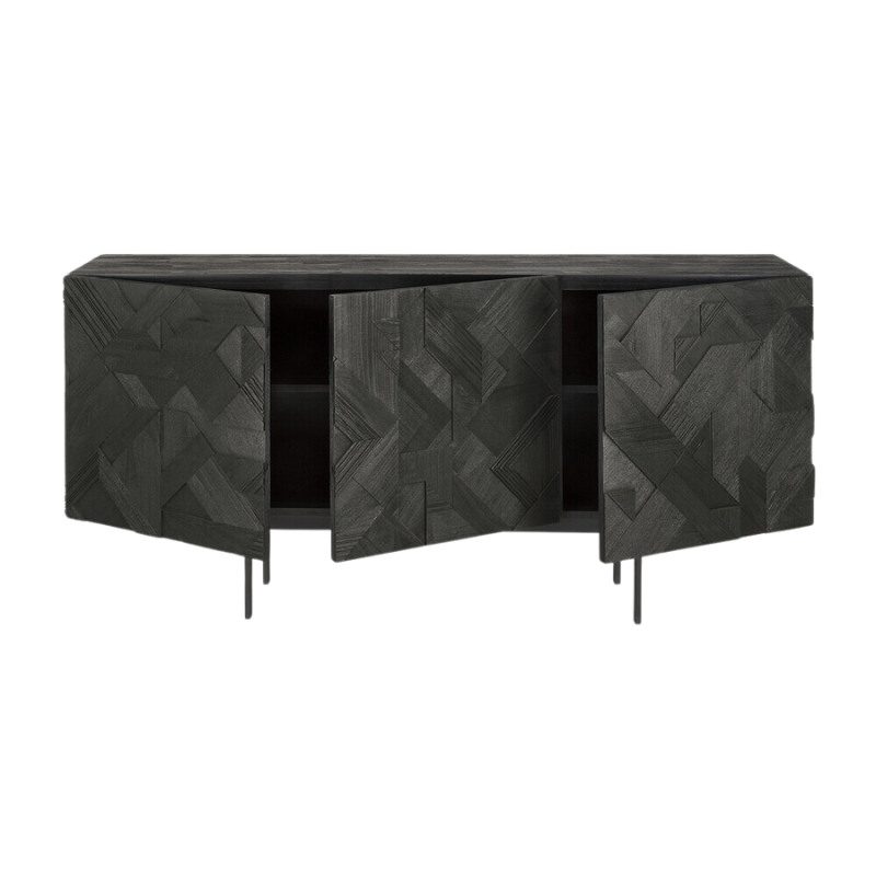 The 66.5 inch Graphic Sideboard from Ethnicraft with three open doors.