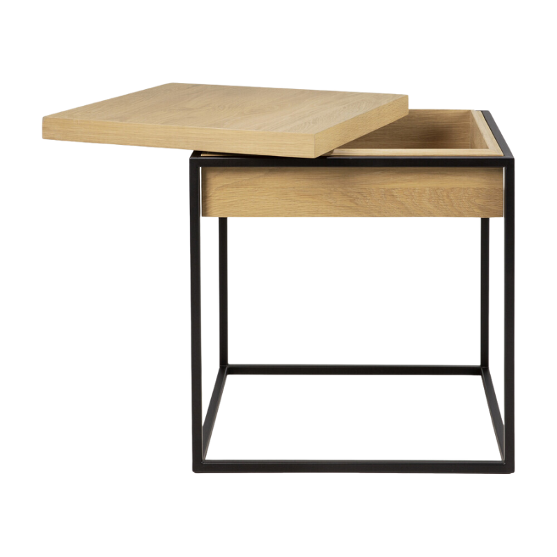 The Monolit Side Table from Ethnicraft highlighting the removable top.