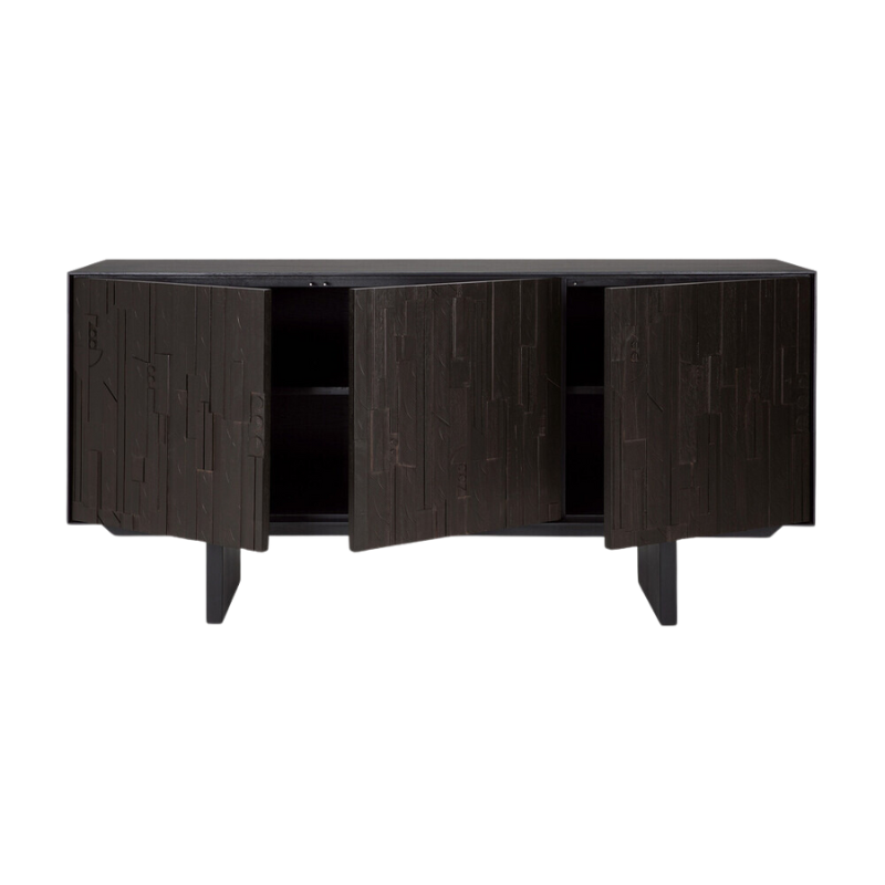 The Mosaic Sideboard from Ethnicraft 67 inch with three open doors.