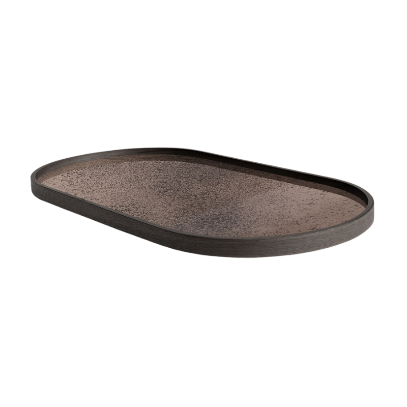 The Aged Mirror Tray from Ethnicraft oblong shape in bronze bent wood border.