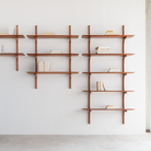 The PI Wall Shelf with Five Shelves from Ethnicraft showing the three size options.