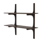 The PI Wall Shelf with Two Shelves from Ethnicraft in dark brown mahogany from an angle.