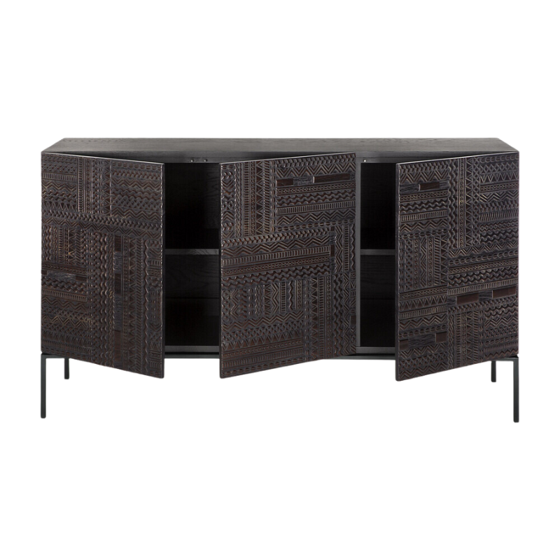 The 59.5 inch Tabwa Sideboard from Ethnicraft with three open doors.