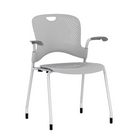 The Caper Stacking Chair from Herman Miller in fog with fixed arms and carpet glides.