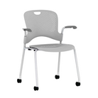 The Caper Stacking Chair from Herman Miller in fog with fixed arms and multi-floor casters.