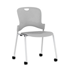 The Caper Stacking Chair from Herman Miller in fog with no arms and multi-floor casters.