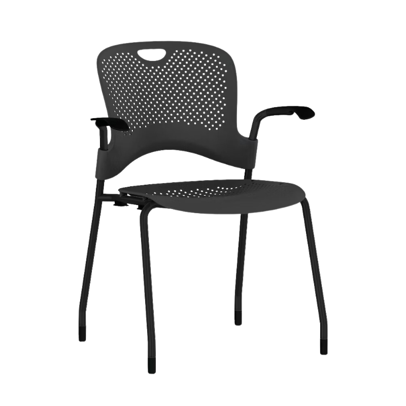 The Caper Stacking Chair from Herman Miller in graphite with fixed arms and carpet glides.