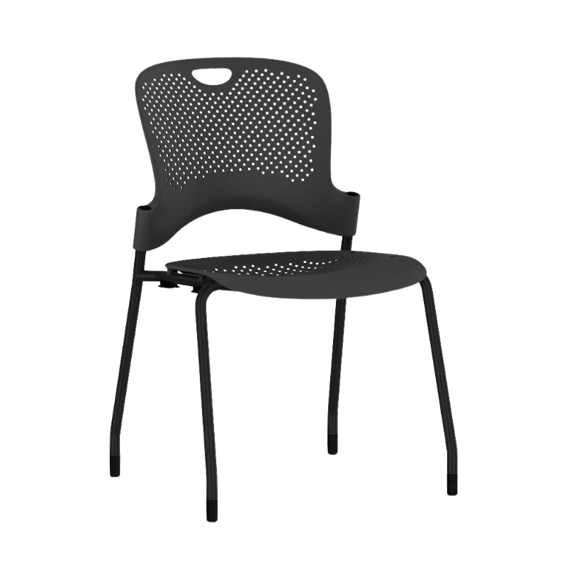 The Caper Stacking Chair from Herman Miller in graphite with no arms and carpet glides.