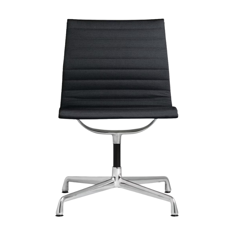 The Eames Aluminum Group Side Chair from Herman Miller in bayou messenger fabric.