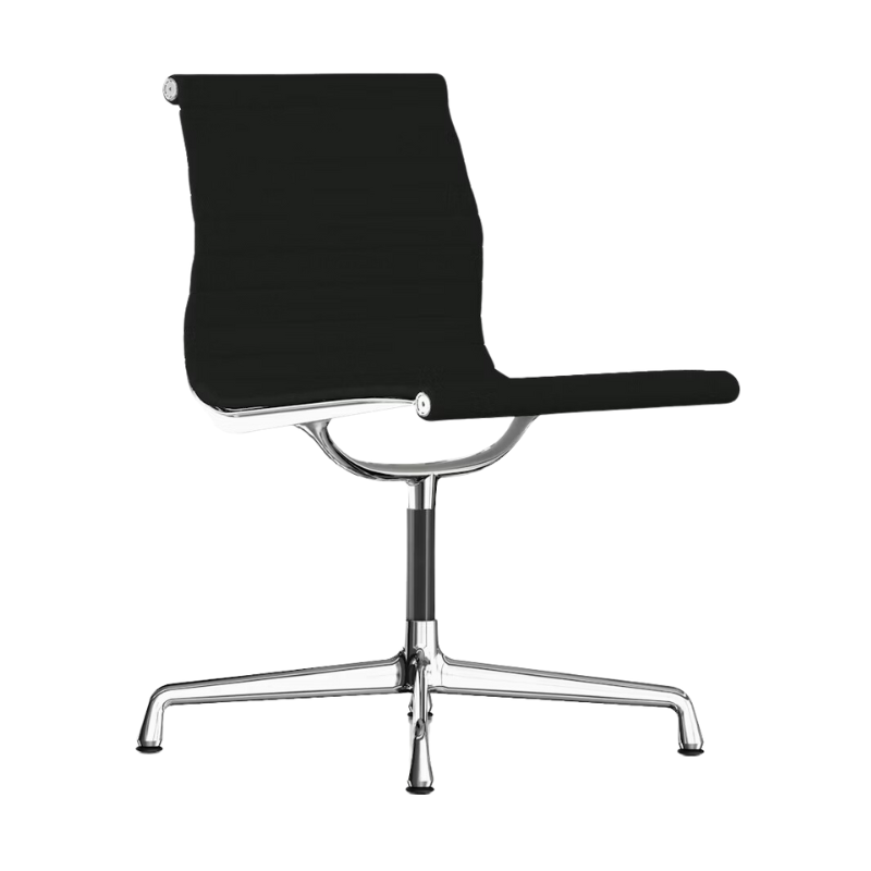 The Eames Aluminum Group Side Chair from Herman Miller in black hopsak fabric.