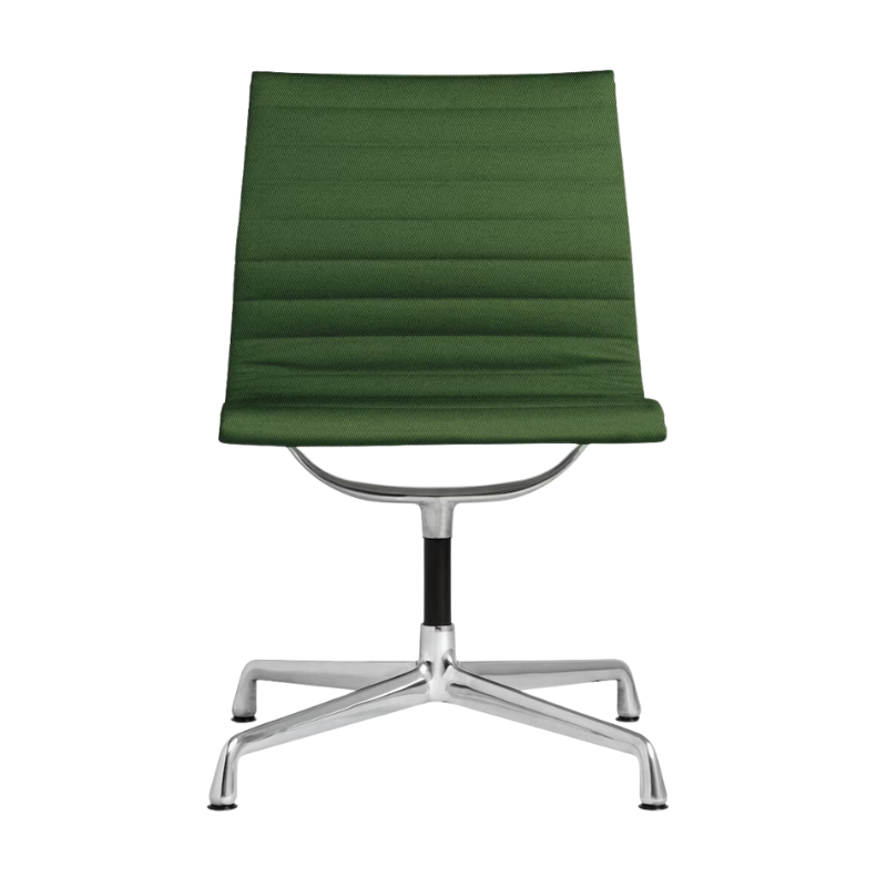 The Eames Aluminum Group Side Chair from Herman Miller in cactus messenger fabric.