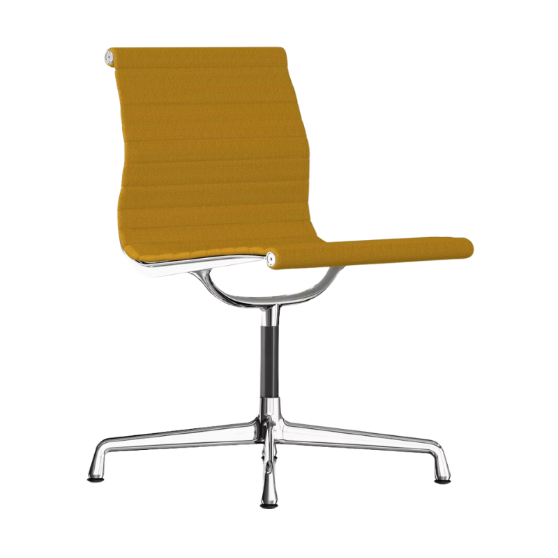 The Eames Aluminum Group Side Chair from Herman Miller in dark ochre hopsak fabric.