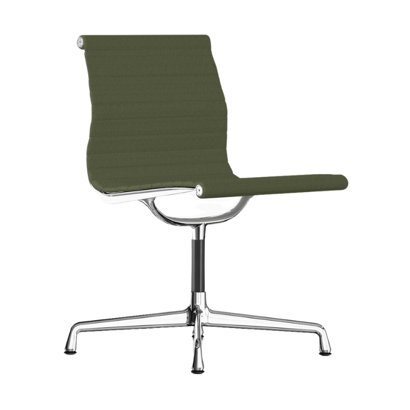 The Eames Aluminum Group Side Chair from Herman Miller in dark sepia hopsak fabric.