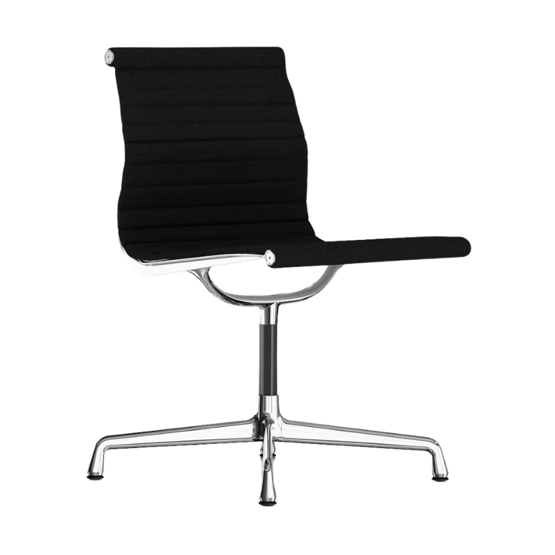 The Eames Aluminum Group Side Chair from Herman Miller in onyx messenger fabric.