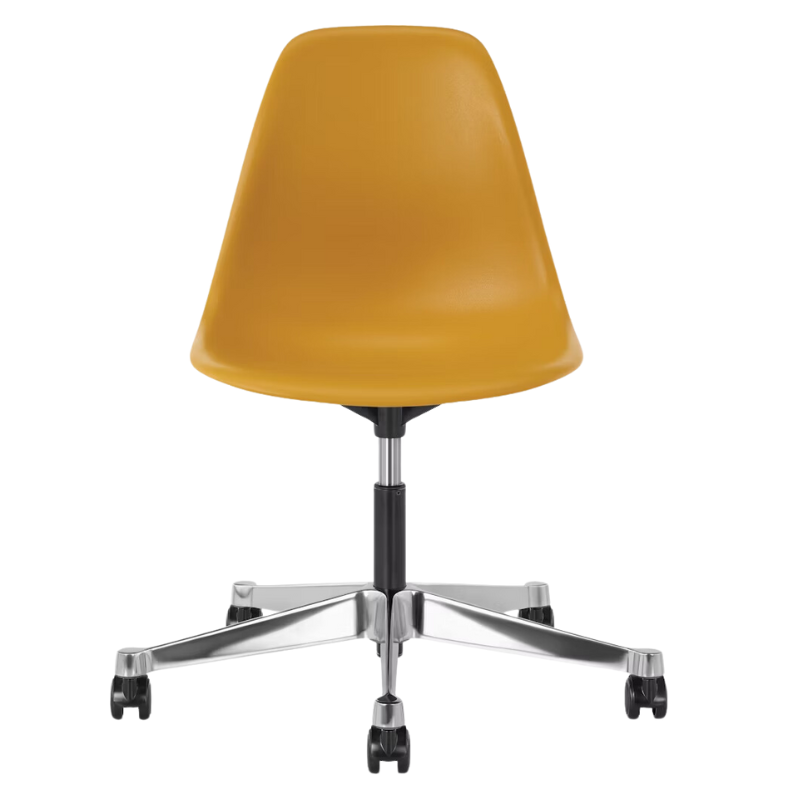 The Eames Molded Plastic Task Side Chair from Herman Miller in deep yellow.