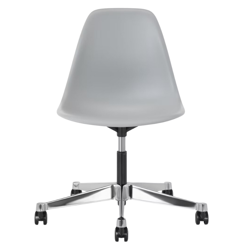 The Eames Molded Plastic Task Side Chair from Herman Miller in light grey.