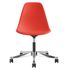 The Eames Molded Plastic Task Side Chair from Herman Miller in red orange.