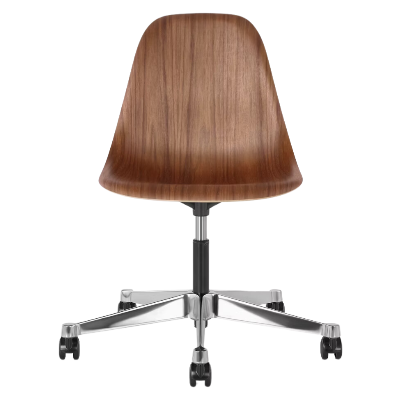 The Eames Molded Plywood Task Side Chair from Herman Miller in walnut.