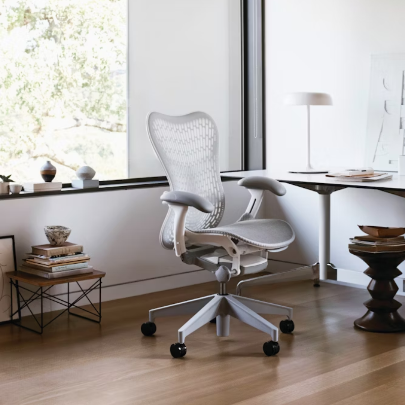 The Mirra 2 Chair from Herman Miller in alpine in an office.