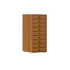 The Nelson Miniature Chest 9 Drawer from Herman Miller in teak with no base and black pulls.