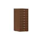 The Nelson Miniature Chest 9 Drawer from Herman Miller in walnut with no base and studio white pulls.