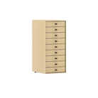 The Nelson Miniature Chest 9 Drawer from Herman Miller in white ash with no base and black pulls.