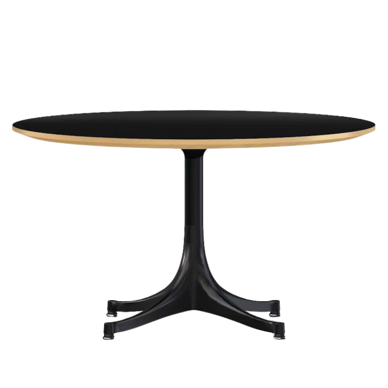 The Nelson Pedestal Coffee Table from Herman Miller with black table top and black base.