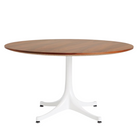 The Nelson Pedestal Coffee Table from Herman Miller with Santos Palisander table top and white base.