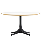 The Nelson Pedestal Coffee Table from Herman Miller with studio white table top and black base.