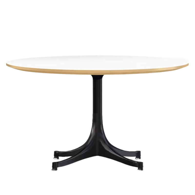 The Nelson Pedestal Coffee Table from Herman Miller with studio white table top and black base.