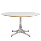 The Nelson Pedestal Coffee Table from Herman Miller with studio white table top and polished aluminum base.