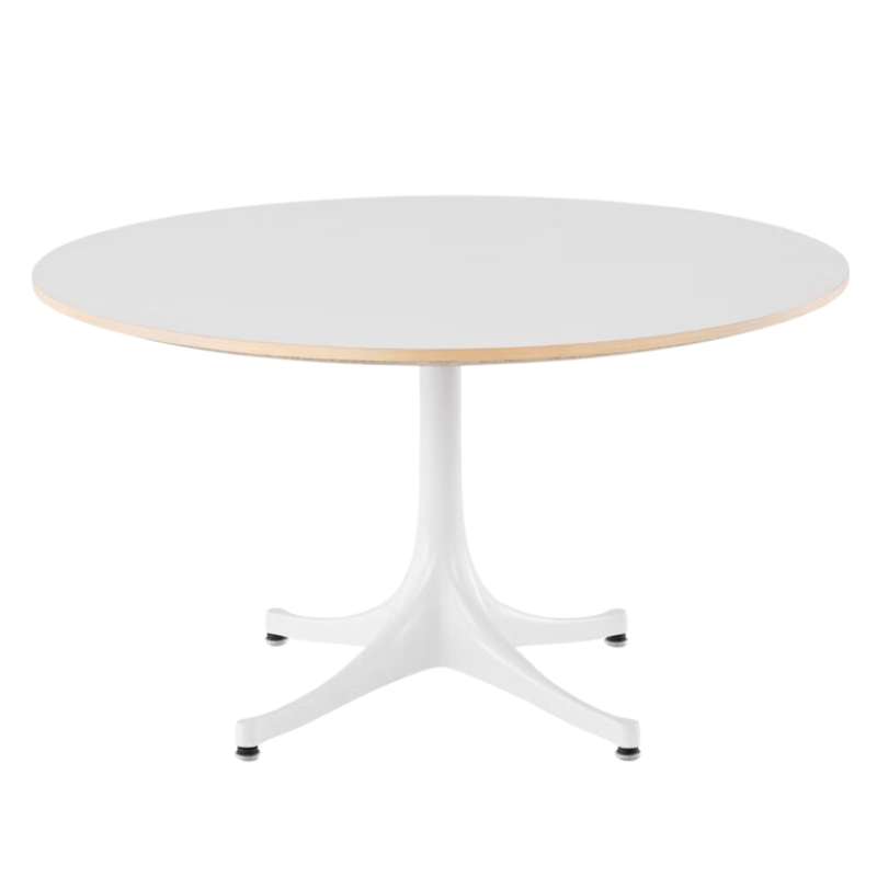 The Nelson Pedestal Coffee Table from Herman Miller with studio white table top and white base.