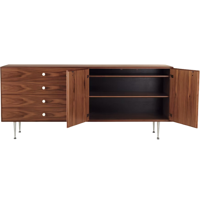 The Nelson Thin Edge Buffet from Herman Miller in Santos Palisander with two open doors.